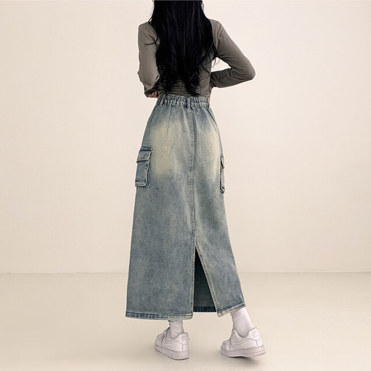 ウォッシングカーゴデニムスリットスカート LIGHT DENIM