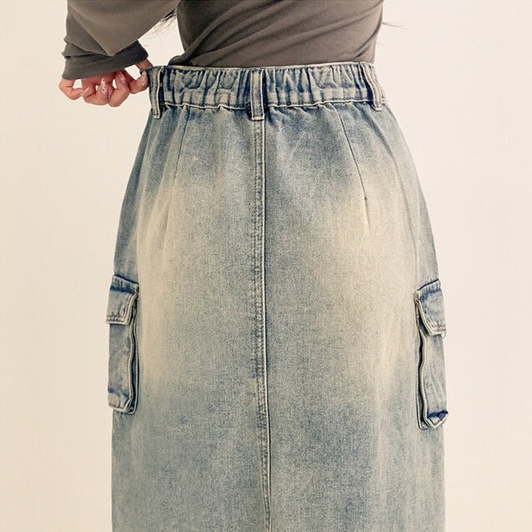 ウォッシングカーゴデニムスリットスカート LIGHT DENIM
