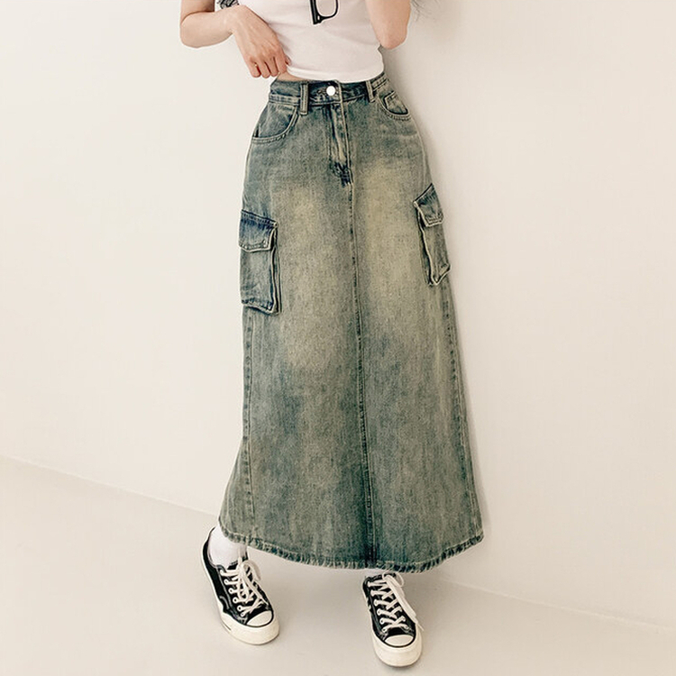 ウォッシングカーゴデニムスリットスカート DARK DENIM
