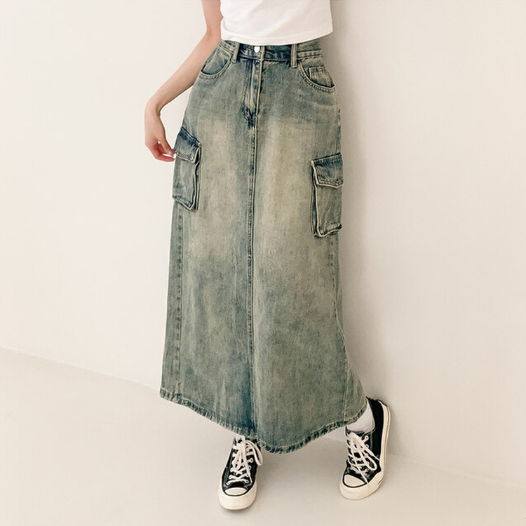 ウォッシングカーゴデニムスリットスカート DARK DENIM