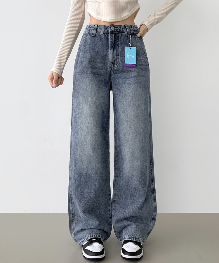 【丈別】カットラインワイドデニムパンツ LIGHT BLUE