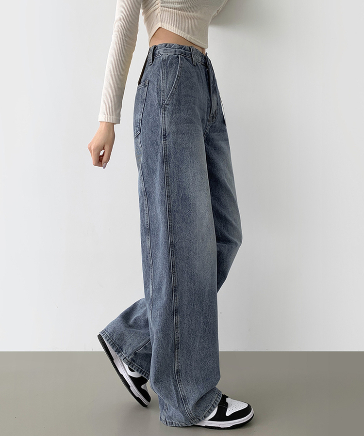 【丈別】カットラインワイドデニムパンツ LIGHT BLUE