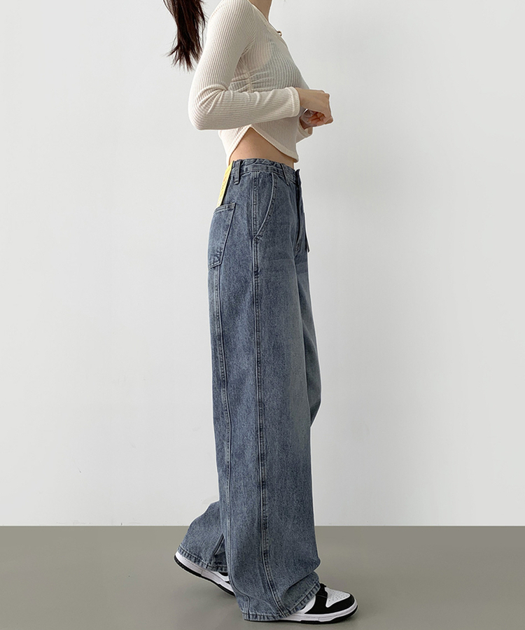 【丈別】カットラインワイドデニムパンツ LIGHT BLUE