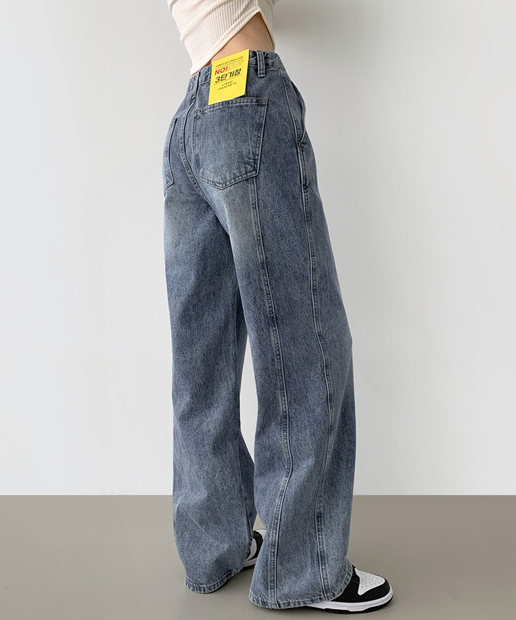 【丈別】カットラインワイドデニムパンツ LIGHT BLUE