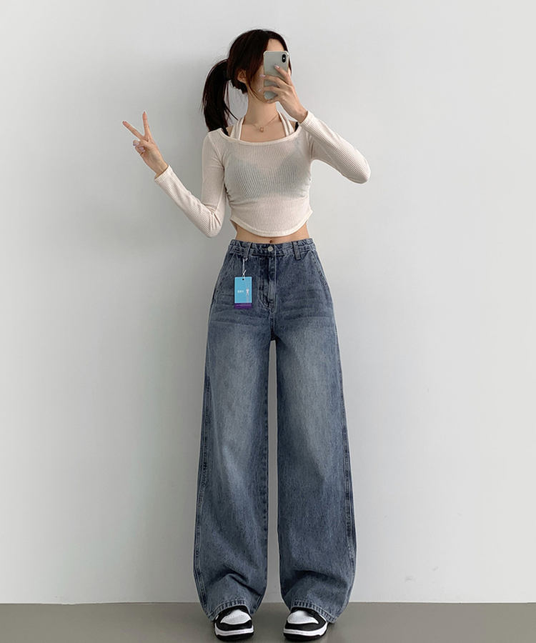 【丈別】カットラインワイドデニムパンツ LIGHT BLUE