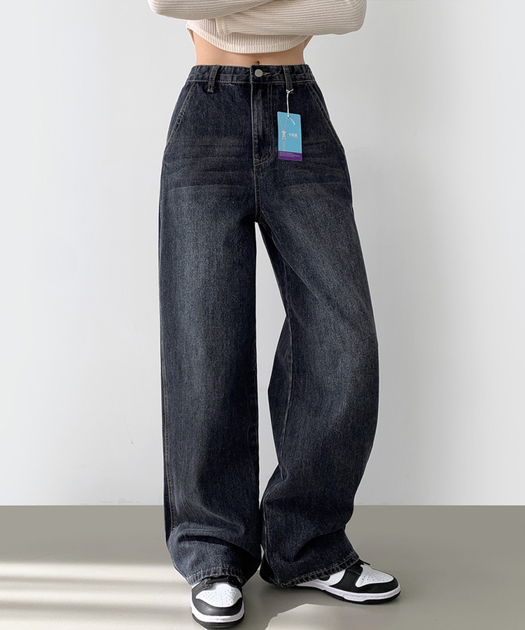 【丈別】カットラインワイドデニムパンツ DARK DENIM