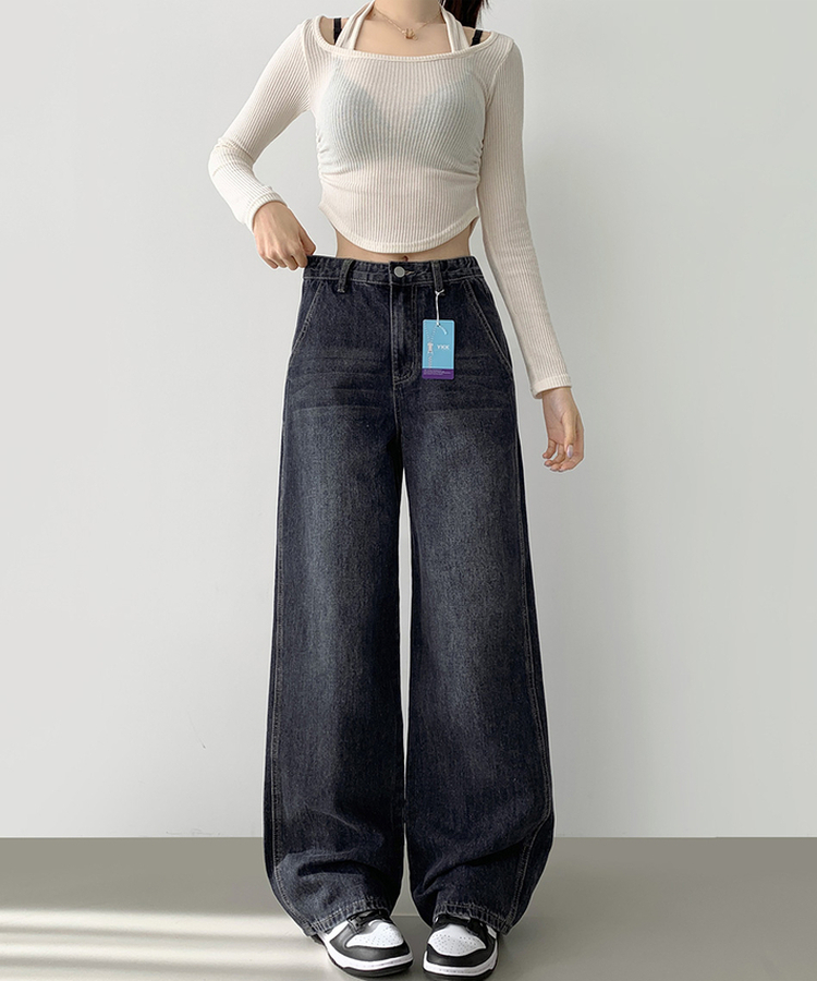 【丈別】カットラインワイドデニムパンツ DARK DENIM