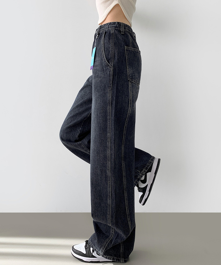 【丈別】カットラインワイドデニムパンツ DARK DENIM