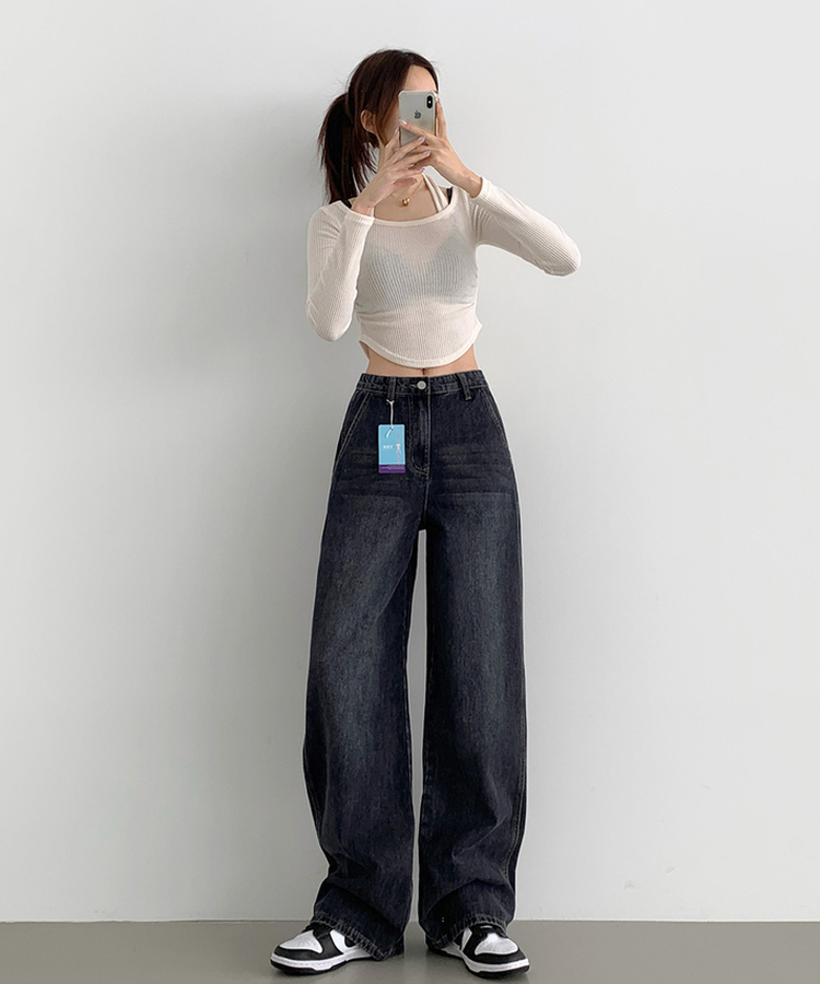 【丈別】カットラインワイドデニムパンツ DARK DENIM