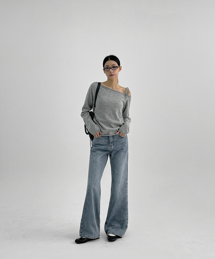 セミブーツカットデニムパンツ BLUE