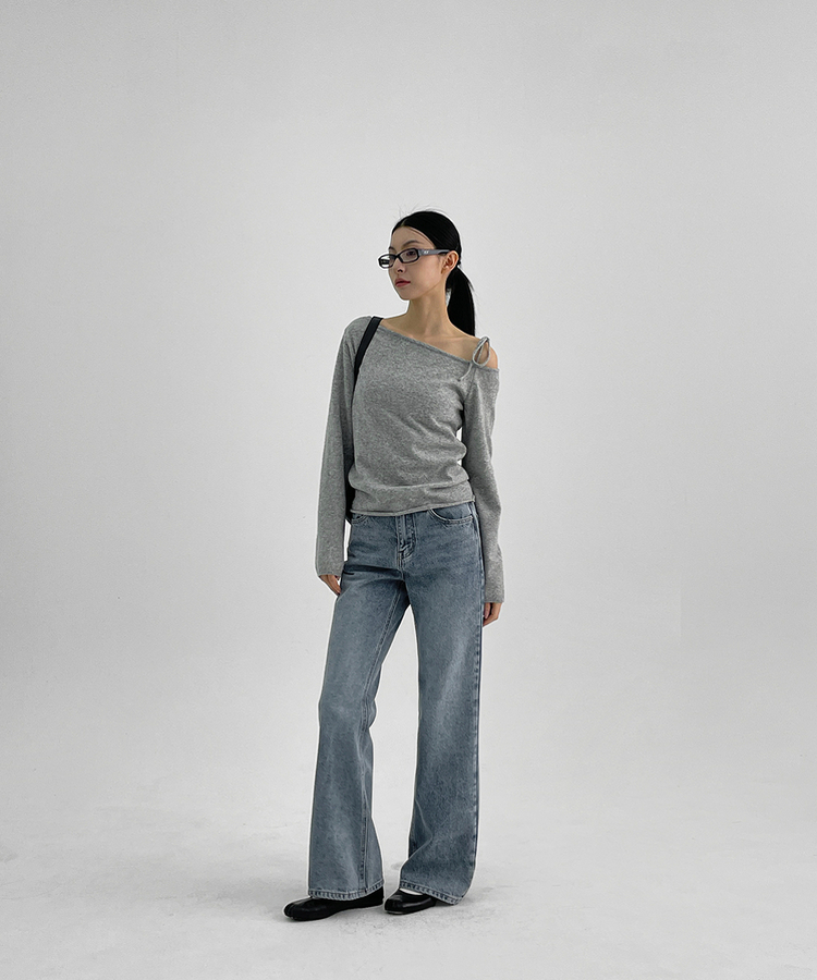 セミブーツカットデニムパンツ BLUE