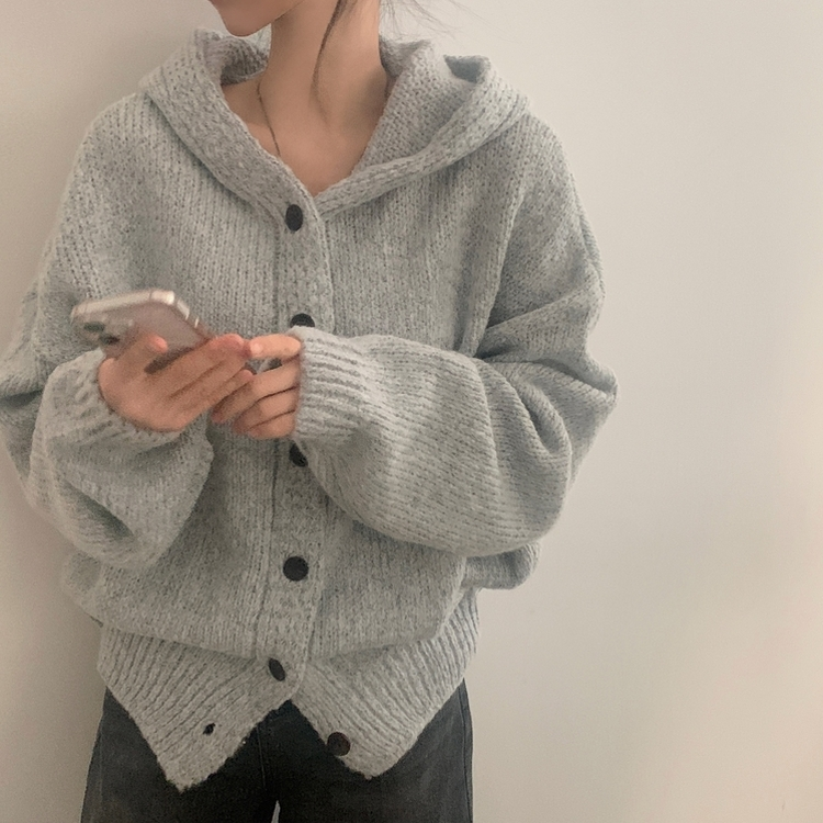 オーバーフィットフードニットカーディガン(5color) GREY