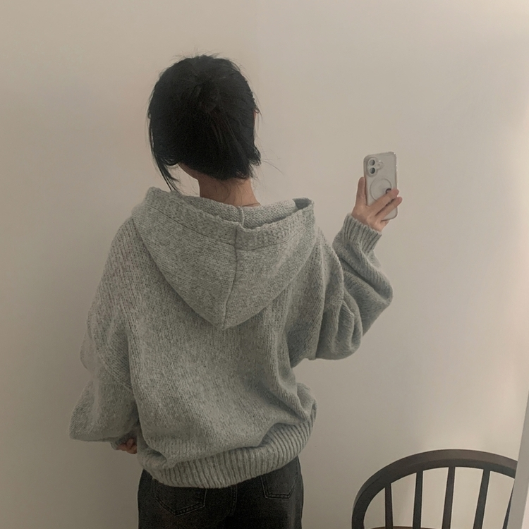 オーバーフィットフードニットカーディガン(5color) GREY