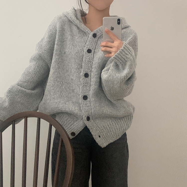 オーバーフィットフードニットカーディガン(5color) GREY