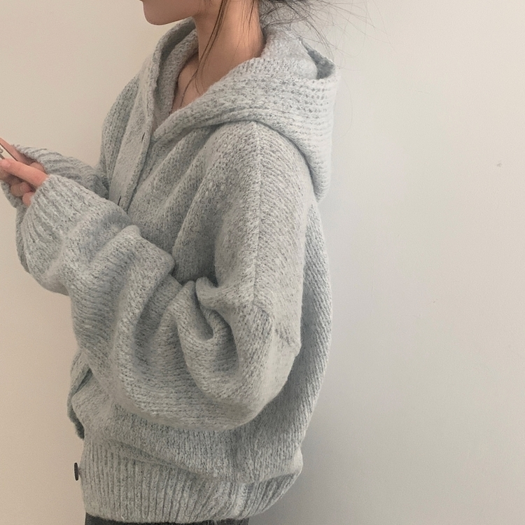 オーバーフィットフードニットカーディガン(5color) GREY