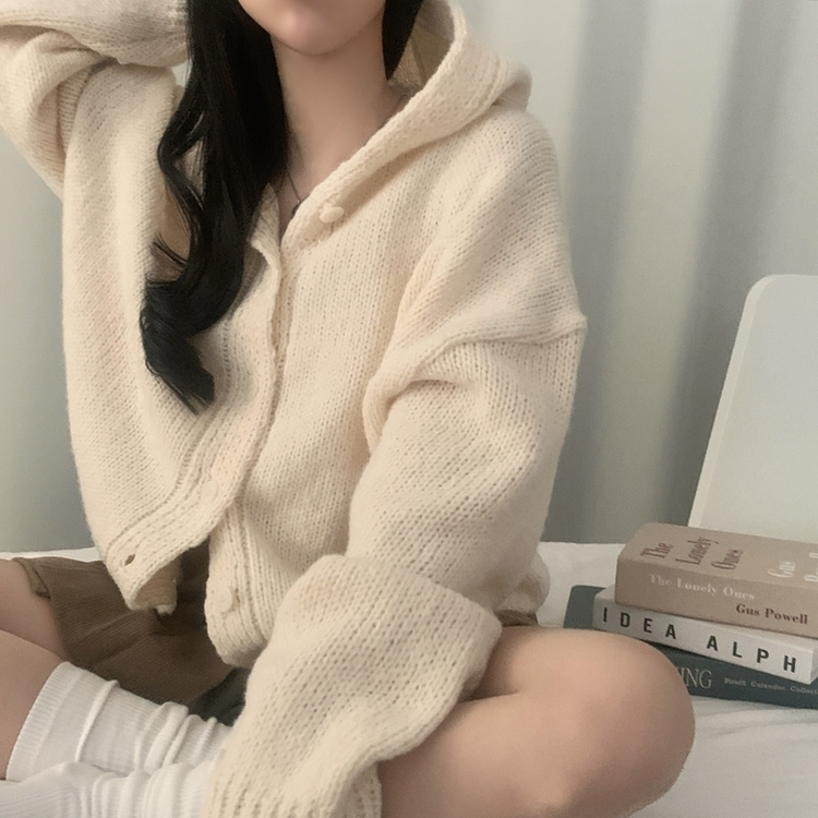 オーバーフィットフードニットカーディガン(5color) IVORY
