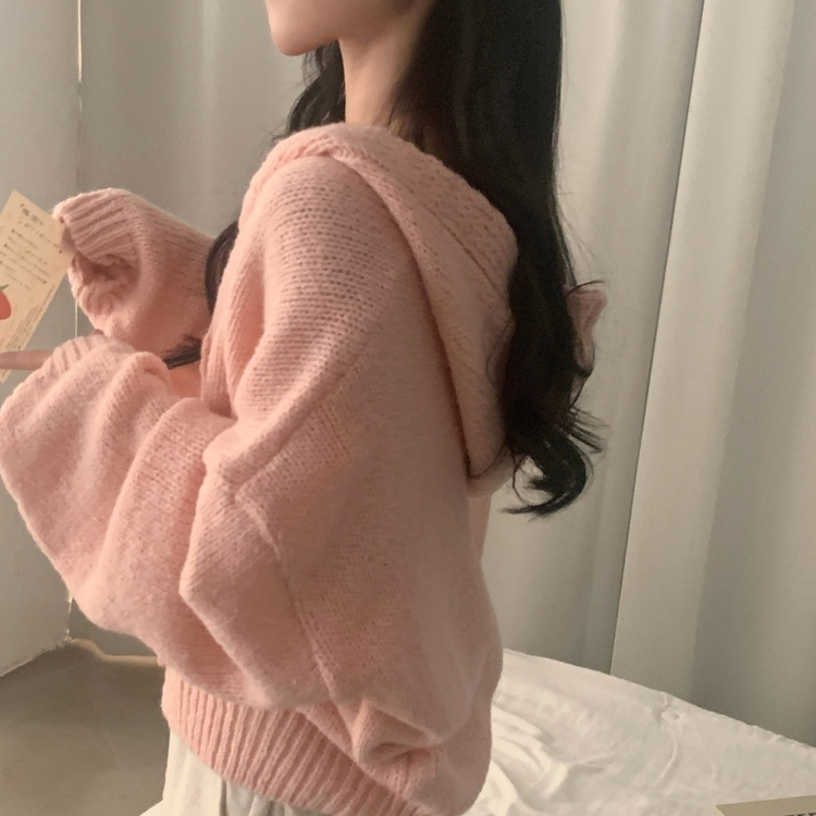 オーバーフィットフードニットカーディガン(5color) PINK