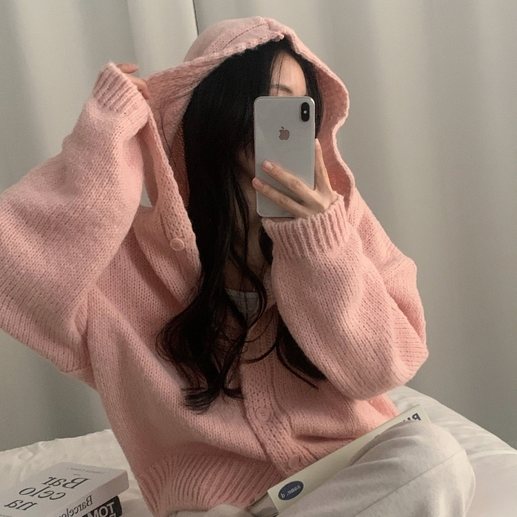 オーバーフィットフードニットカーディガン(5color) PINK