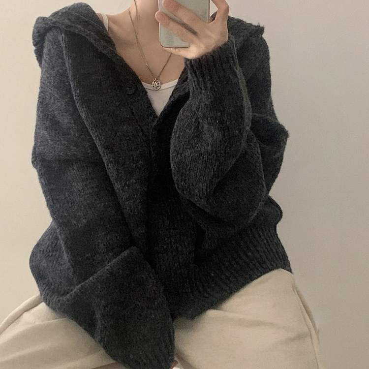 オーバーフィットフードニットカーディガン(5color) NAVY