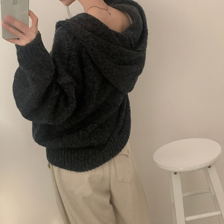 オーバーフィットフードニットカーディガン(5color) NAVY
