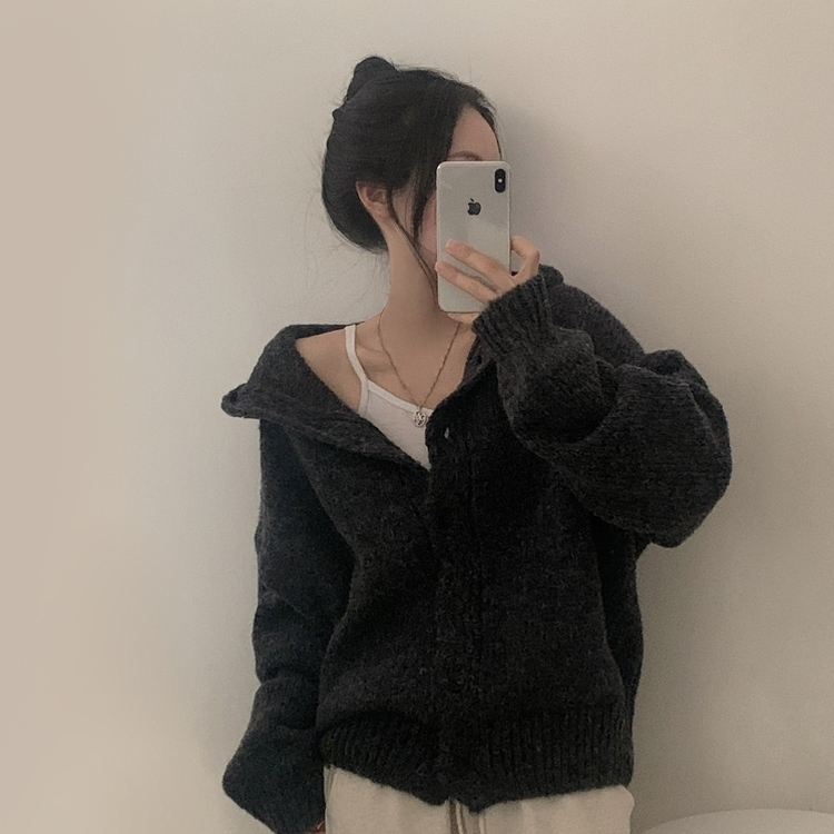 オーバーフィットフードニットカーディガン(5color) NAVY