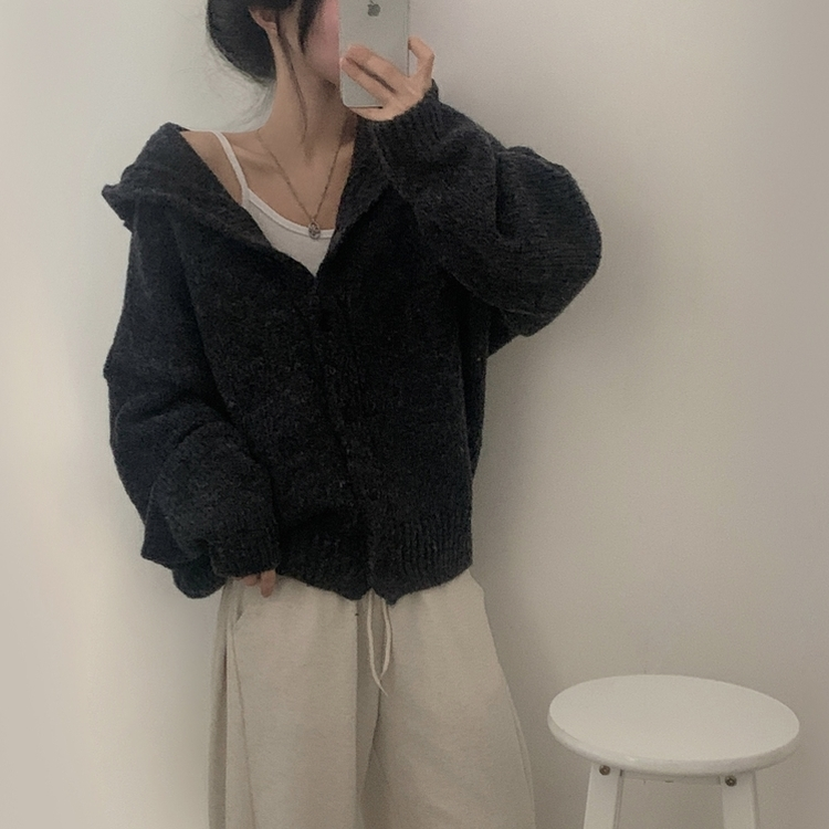 オーバーフィットフードニットカーディガン(5color) NAVY