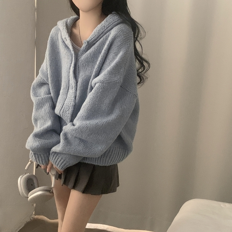 オーバーフィットフードニットカーディガン(5color) SKY BLUE