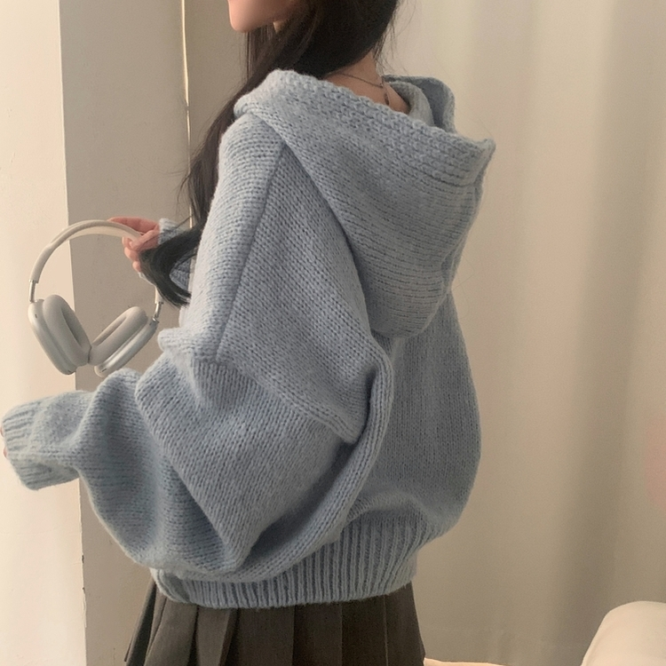 オーバーフィットフードニットカーディガン(5color) SKY BLUE
