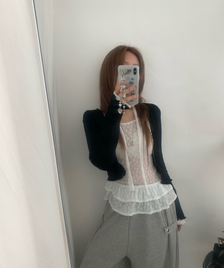 【タイ付き】シースルーレースフラワーTシャツ WHITE