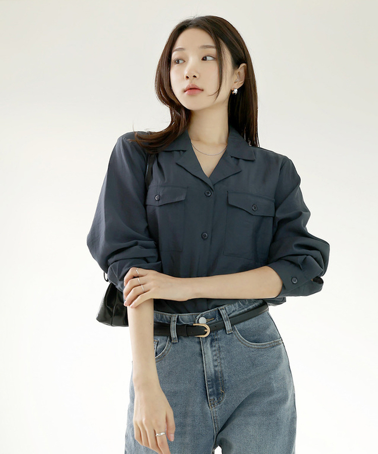 ルーニーポケットカラシャツ Charcoal Navy