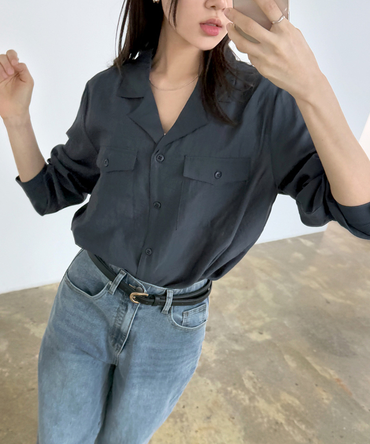 ルーニーポケットカラシャツ Charcoal Navy