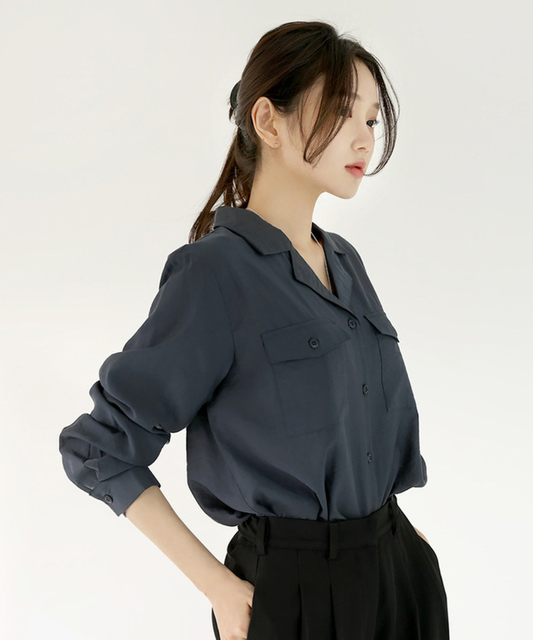 ルーニーポケットカラシャツ Charcoal Navy