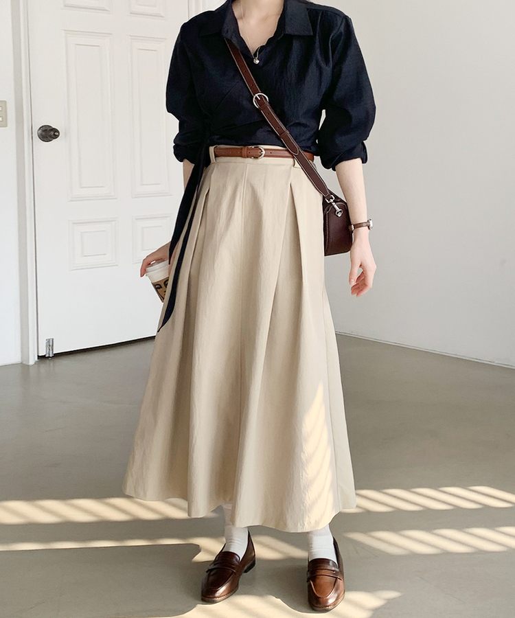 ベルトプリーツロングスカート BEIGE