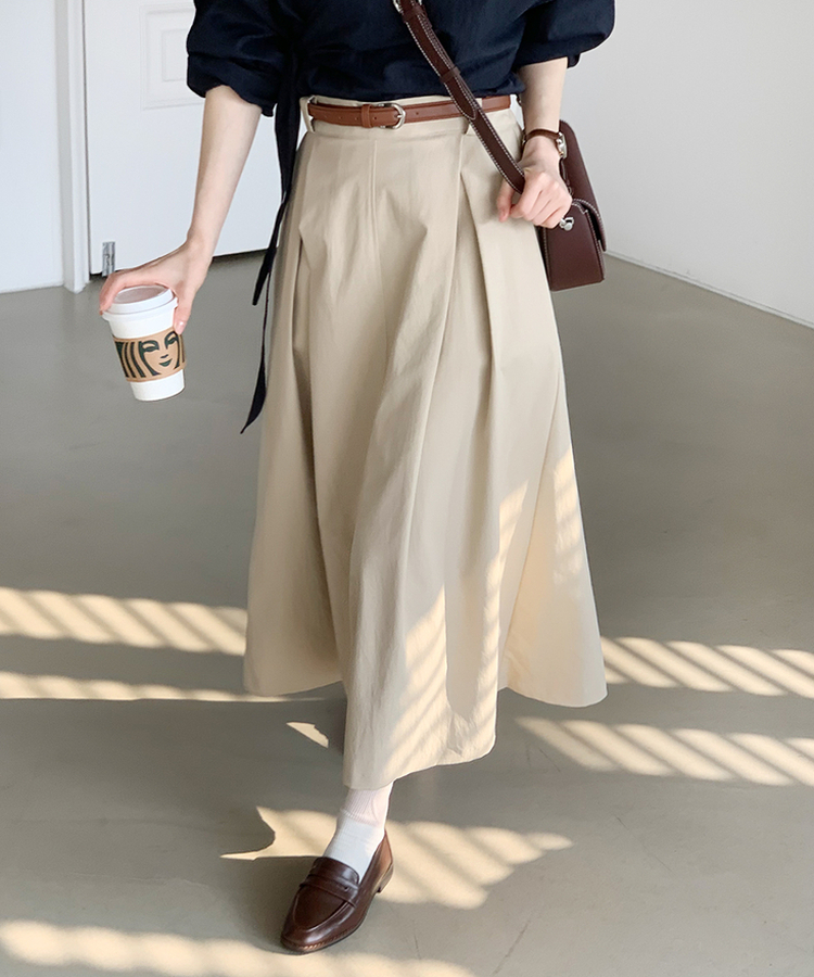 ベルトプリーツロングスカート BEIGE