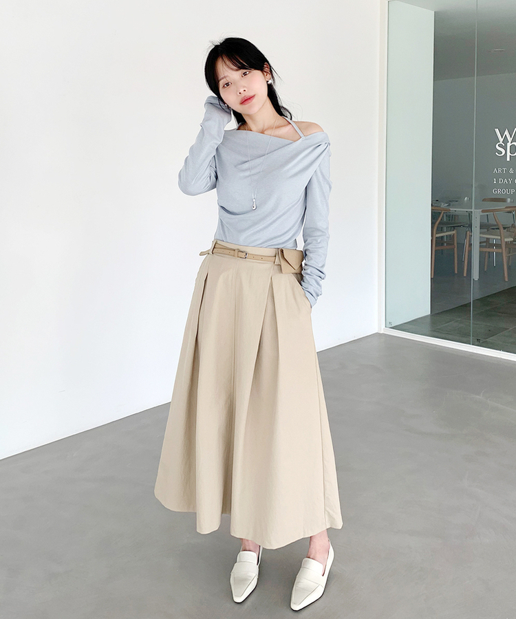 ベルトプリーツロングスカート BEIGE