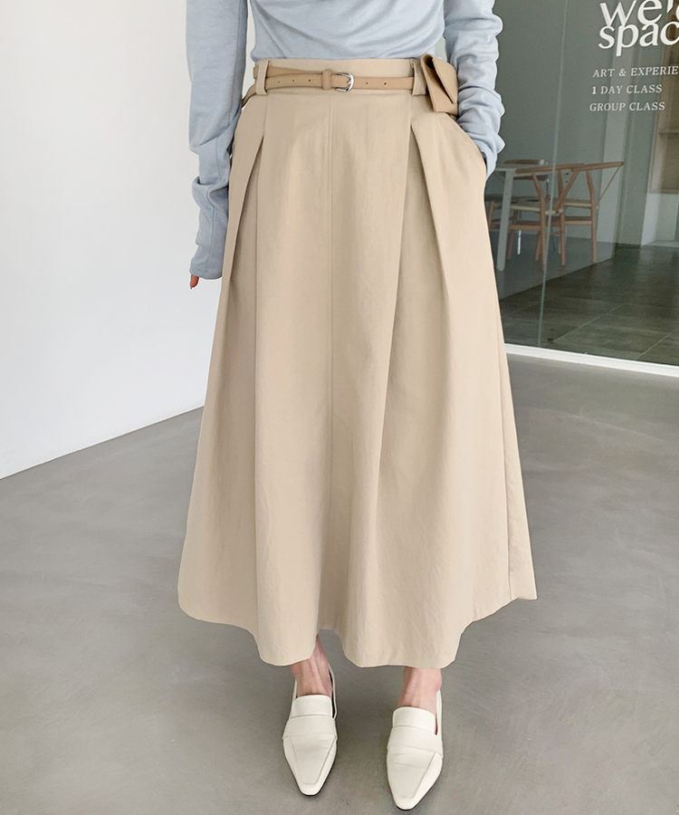ベルトプリーツロングスカート BEIGE