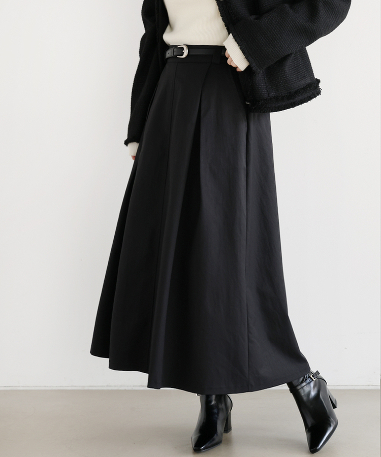 ベルトプリーツロングスカート BLACK