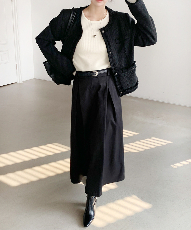 ベルトプリーツロングスカート BLACK