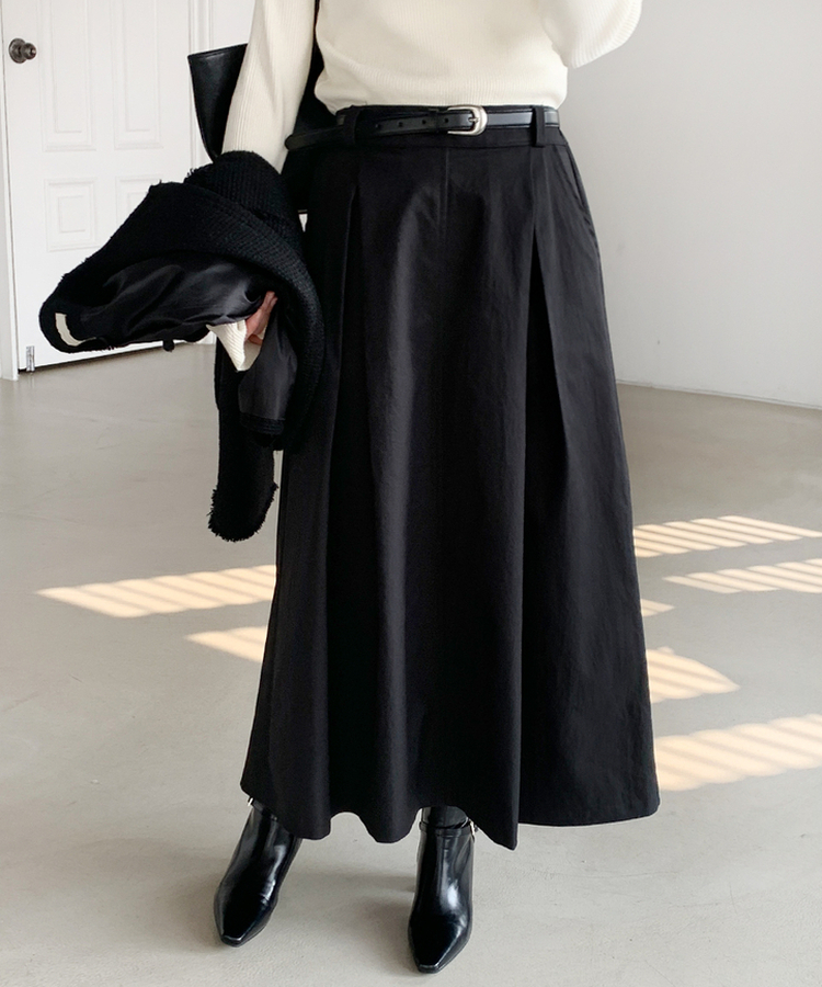 ベルトプリーツロングスカート BLACK
