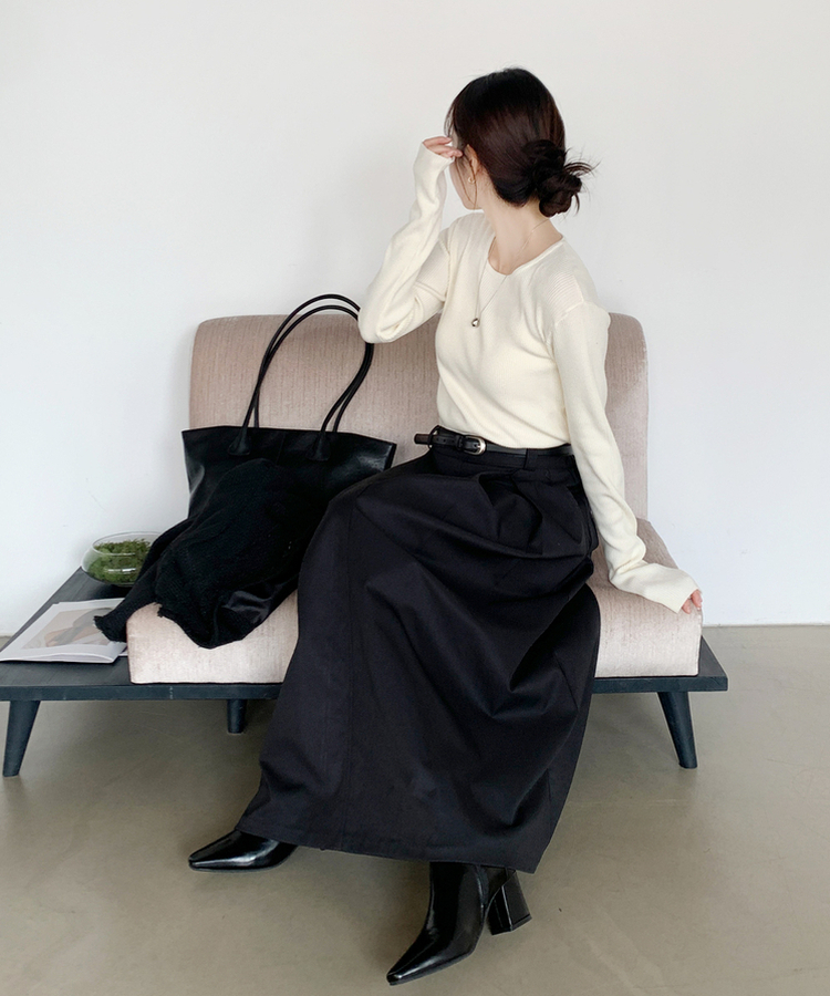 ベルトプリーツロングスカート BLACK