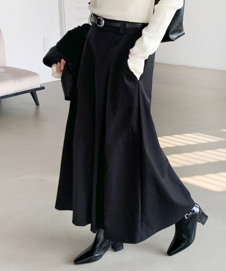 ベルトプリーツロングスカート BLACK
