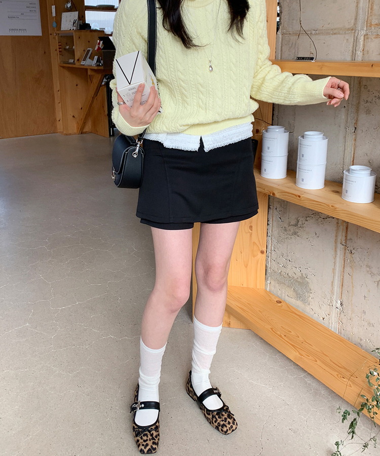 Aフィットレイヤードスカートパンツ BLACK