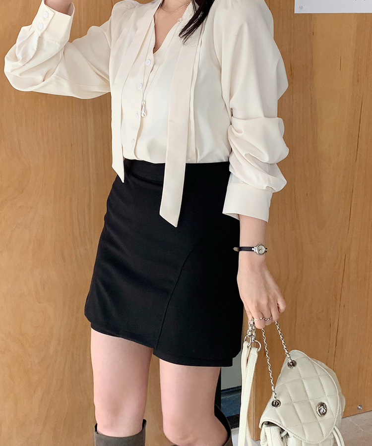 Aフィットレイヤードスカートパンツ BLACK