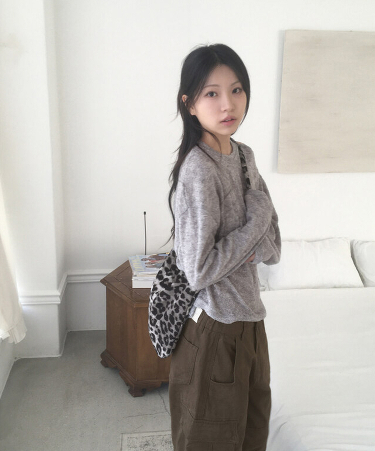 レオパードクロスショルダーバッグバッグ GREY