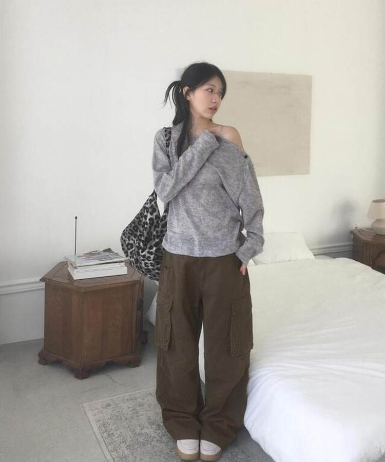 レオパードクロスショルダーバッグバッグ GREY