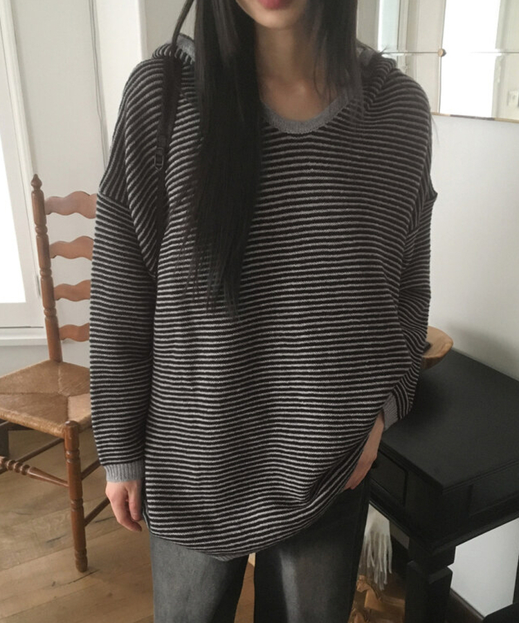 ストライプオーバーフィットフードニット STRIPE