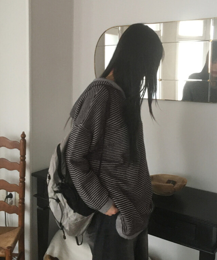 ストライプオーバーフィットフードニット STRIPE