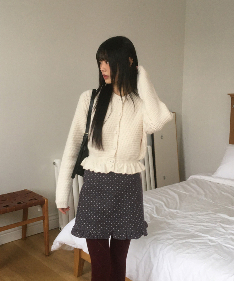 ドットフリルウールミニスカート
