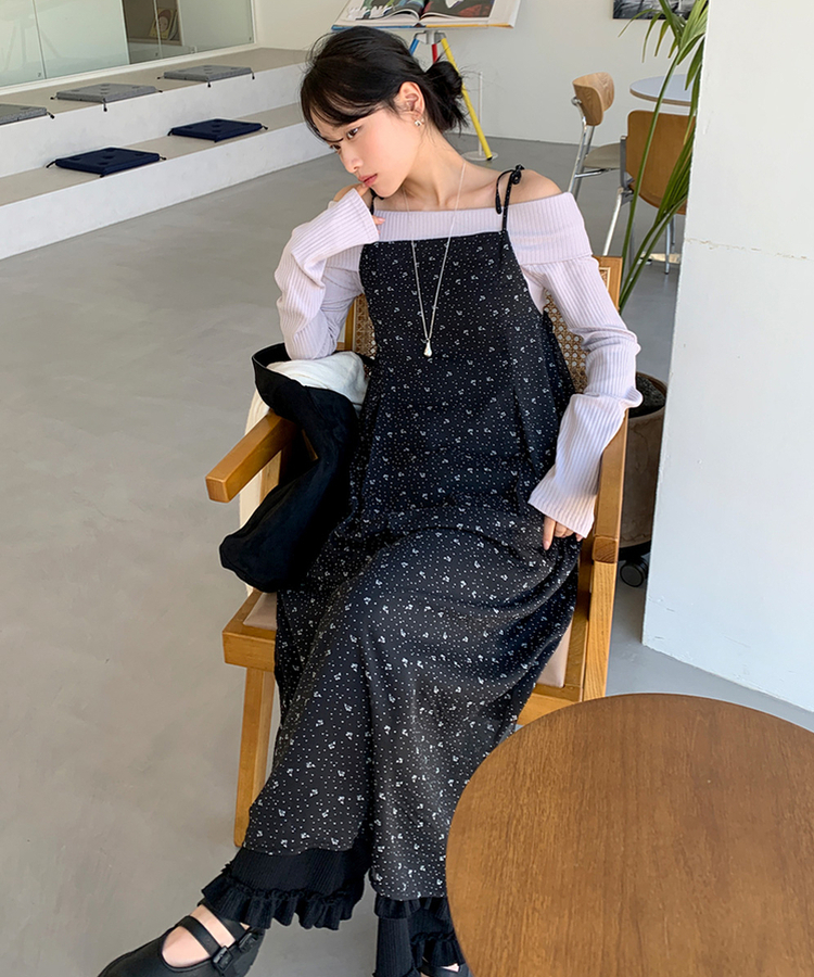 ローラシフォンビスチェロングワンピース BLACK