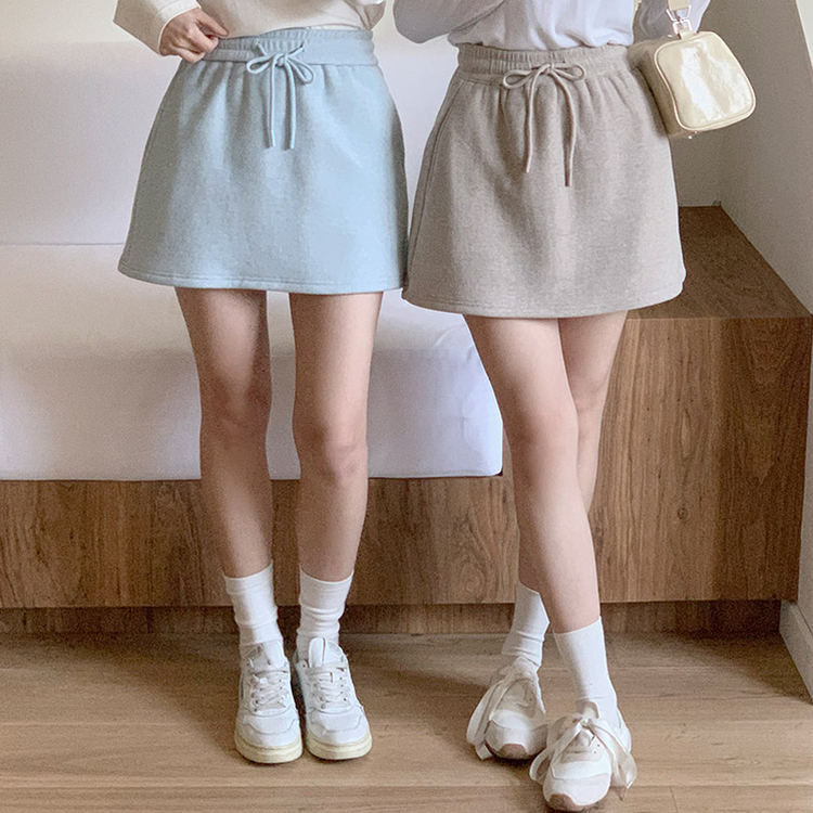(SM/パンツ裏地/楽なフィット感) Webbit バンディングストリングニットミニスカート SKYBLUE